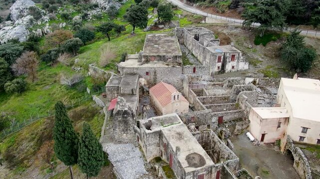 Aerial view of Kato Moni Preveli monastery in Crete