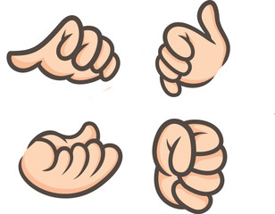 Set of cartoon hand gestures including thumbs up and fist for communication and design isolated on white © Bushra