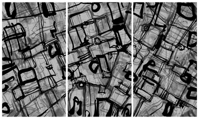 Modern interior triptych. The picture is painted by hand on a tablet. © neurostructure