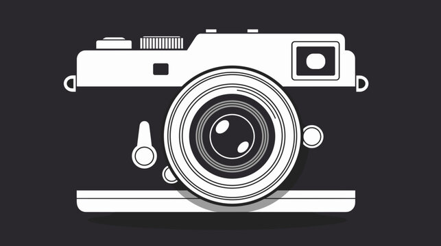 Vintage camera illustration in monochrome design on black background  