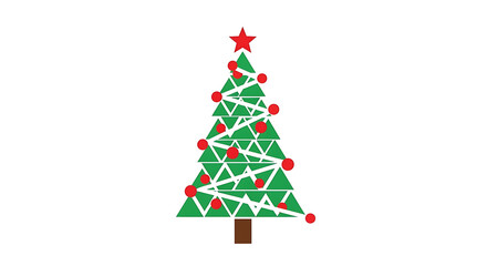 Obraz premium Festive christmas tree with red and green ornaments and star topper, minimal holiday decoration