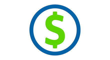 Obraz premium Green dollar sign symbol enclosed in a blue circle, flat style