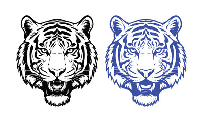 Fototapeta premium Dual tiger portraits a striking black and blue artistic representation