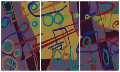 Modern interior triptych. The picture is painted by hand on a tablet. © neurostructure