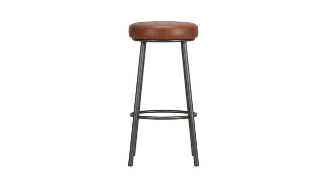 Contemporary brown upholstered bar stool with a sleek black metal frame. Ideal for modern kitchen islands, home bars, and commercial settings