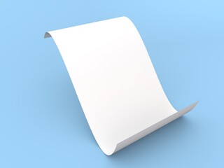 White paper sheet displayed on blue background in an upright position with slight curve © dibas99
