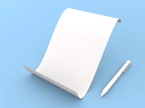 White paper and pen on a light blue background ready for writing notes or messages for various uses and occasions