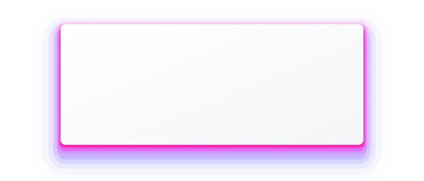 Blank white rounded rectangular banner with glowing pink neon drop shadow isolated on a transparent background