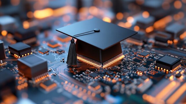 Graduation cap on computer circuit board