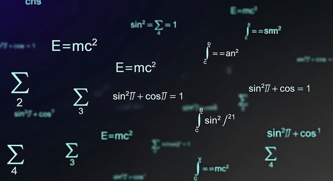 Abstract Scientific Formulas, Physics Equations, Mathematics Symbols, Quantum Mechanics Concepts, Digital Background