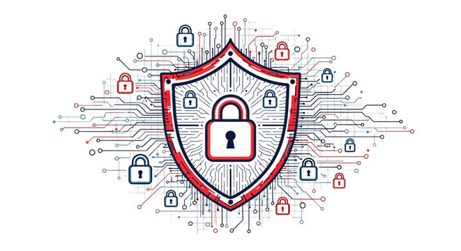 Shield with padlock security symbol icon.