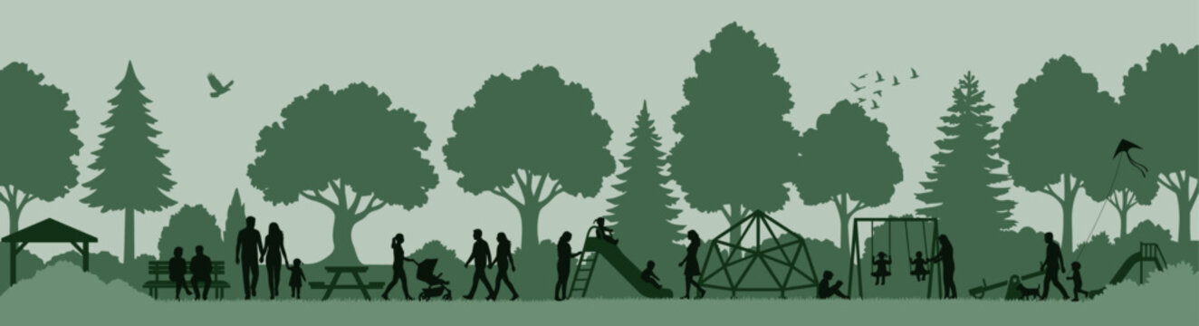 Day at the Park Vector Illustration, Architecture Design Style