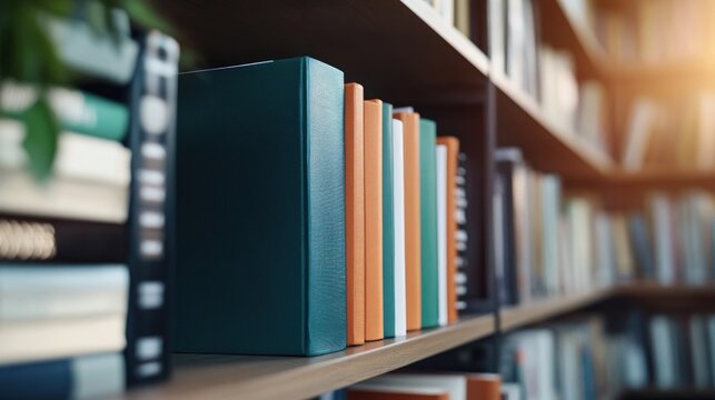Row of books on shelf with sunlight flare
