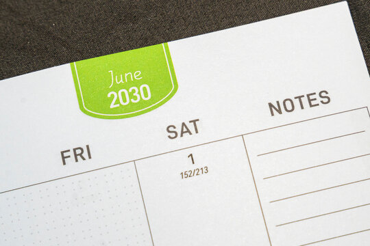 A close-up view of a planner page for June 2030, highlighting the dates Friday and Saturday. The layout encourages organization and planning for future events in a professional setting.