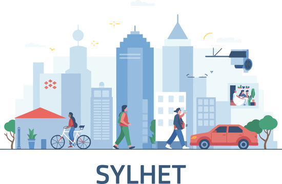 Sylhet Cityscape with People and Transportation urban