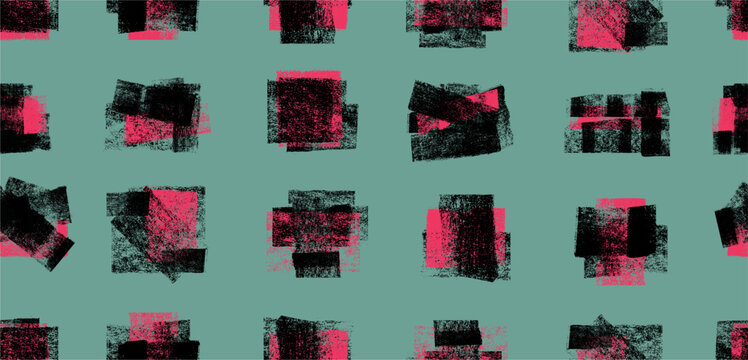 Seamless linocut stamp texture pattern with printmaking roughness and rolled ink effect. Vintage letterpress style vector overlays, grunge distressed borders for retro print designs.