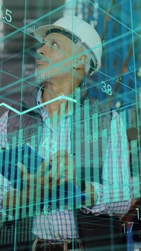 Vertical video: Site inspector tapping clipboard, scanning beams with teal AR charts for safety