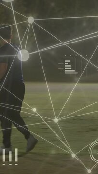Vertical video: Bowler running in, releasing ball, walking back, activating HUD for cricket metrics