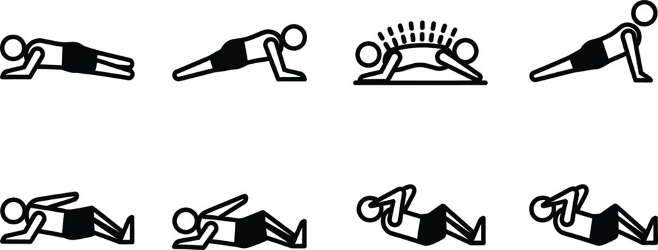 Fitness Exercise Icons: Push-ups and Crunches Sequence