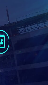 Vertical video: Cyan phone icon appearing left and growing, pulsing lines showing site status