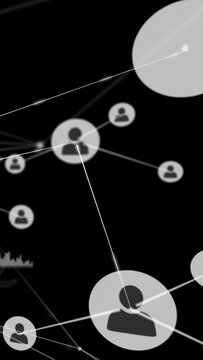 Vertical video: Cam panning showing right node scaling as pulses moving along links showing network