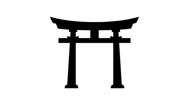 Vector silhouette of Japanese torii gate with curved crossbar, Shinto shrine entrance, cultural heritage spiritual art