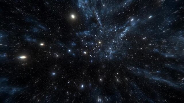 Dynamic starfield motion in cosmic style on dark universe background, concept of outer space exploration