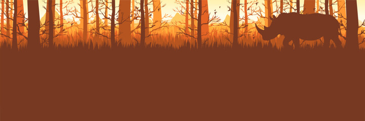 Peaceful sunset wilderness graphic concept with quiet rhino © FahrizalNurMuhammad