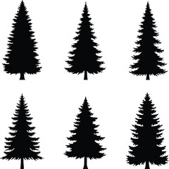 Obraz premium Set of black pine tree silhouettes