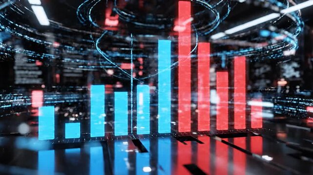 Vibrant Abstract Signal Bars in a Futuristic Digital Environment, Showcasing Data Flow and Technological Connectivity from the Upscaled Video