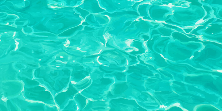Bright turquoise water ripples background with shimmering sunlight caustics and abstract liquid texture in a pool