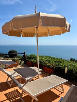 Beach chairs lined up at a Mediterranean Resort