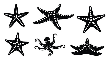 Black Starfish and Octopus Silhouettes sea creature © Sourav