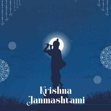 Krishna janmashtmi Celebration Banner with Baby Krishna Illustration, Festival Background