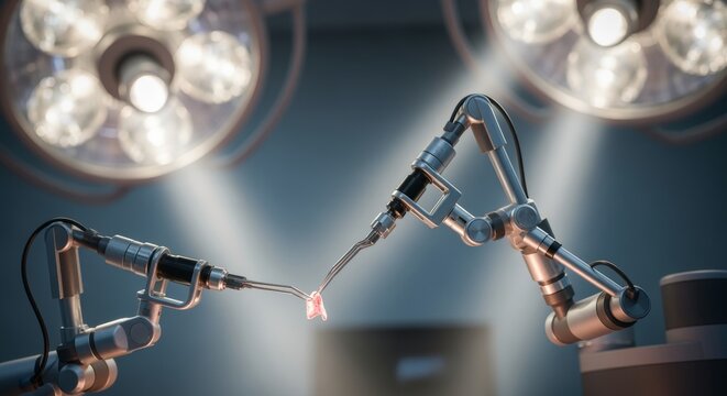 Robotic Surgical Arm Performing Delicate Procedure in Operating Room