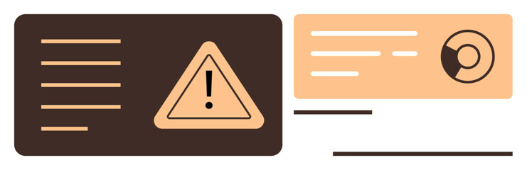 Cybersecurity, data management, information security, system alerts, risk notifications, technology. Warning triangle with exclamation mark and digital data card. Cybersecurity and risk notifications © robu_s