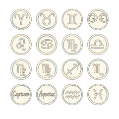 Fototapeta premium Astrology Zodiac Signs Icons in Circles for Horoscopes and Divination