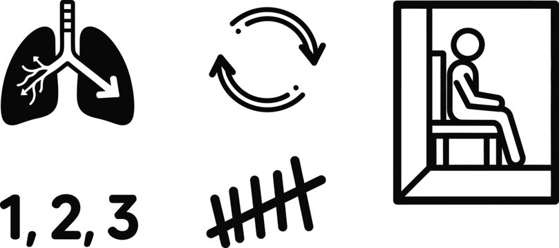 Breathing Exercise Icons: Lungs, Cycles, Counting, Sitting Person