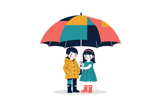 A rainy day embrace two children share an umbrella finding comfort and joy together