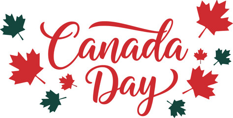 Canada day celebration festive red and white typography with maple leaves © Ahmed