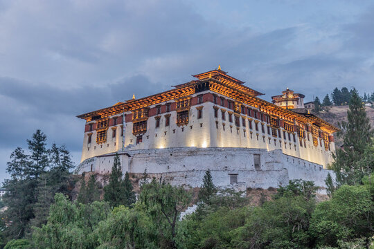 Evening view of  Rinpung Dzong, Buddhist monastery and fortress in Paro, Bhutan