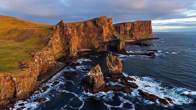 Coastal cliffs with ocean waves for outdoor lifestyle brands and nature documentaries