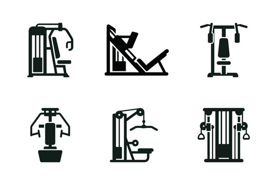 Gym machines icon set solid black icon set vector illustration