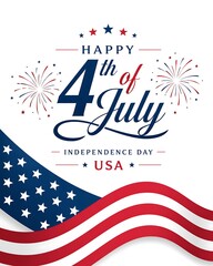 Obraz premium Festive fourth of july celebration card with american flag and fireworks in red white and blue independence day