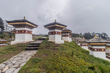 Obraz premium 108 memorial chortens at Dochula Pass, Bhutan