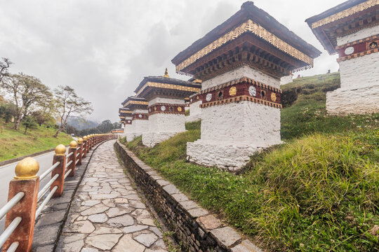 108 memorial chortens at Dochula Pass, Bhutan