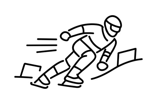 Speed skating winter sport icon black outline vector illustration