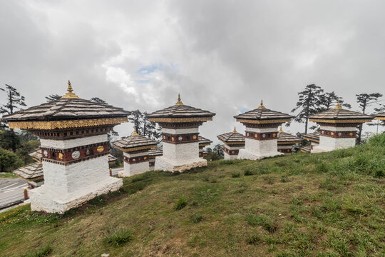 108 memorial chortens at Dochula Pass, Bhutan