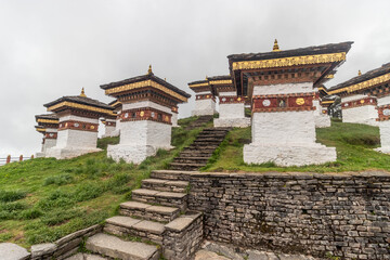 Fototapeta premium 108 memorial chortens at Dochula Pass, Bhutan