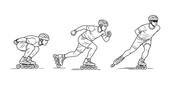 Inline speed skating icon set outline vector illustration